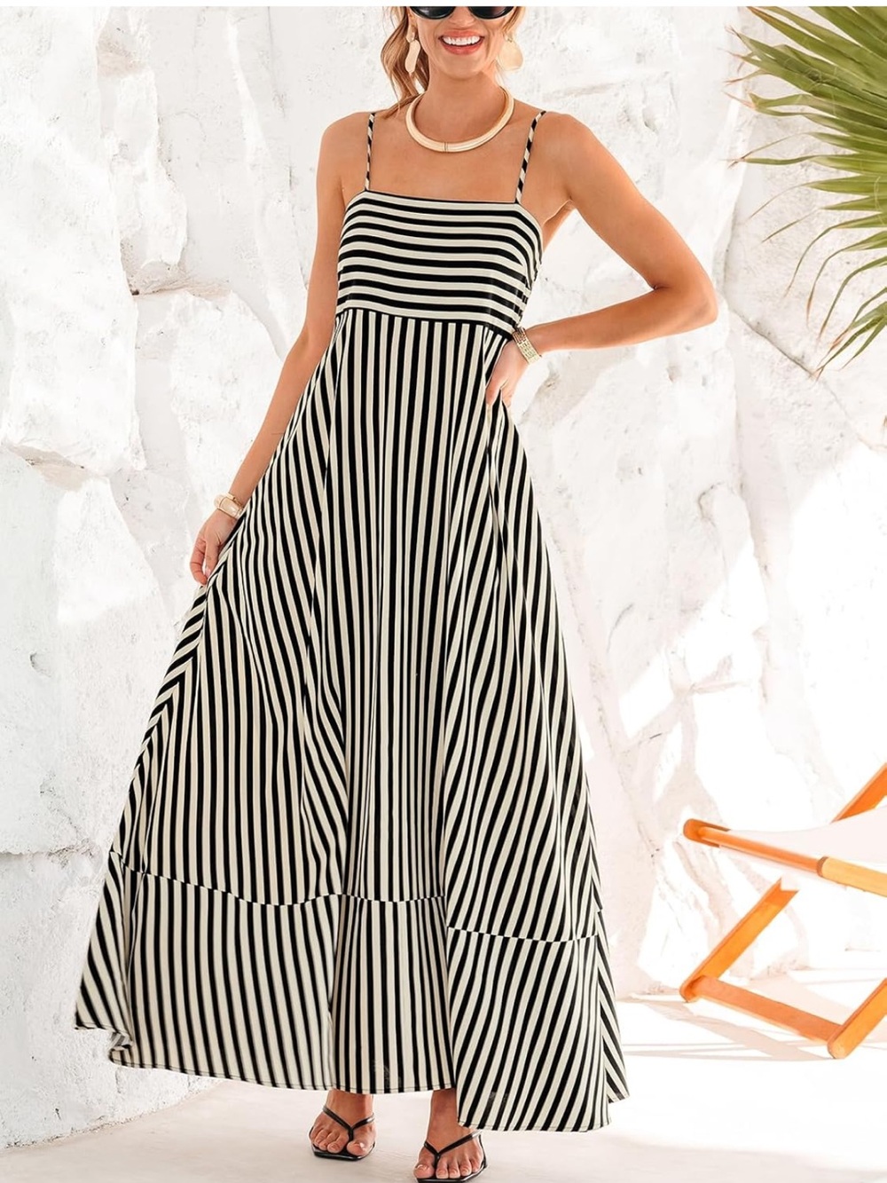 Cupshe Black and White Striped Spaghetti Strap Maxi Dress